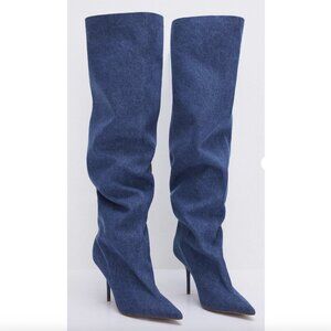 Good American Slouchy Blue Denim Boot NWOT 7.5